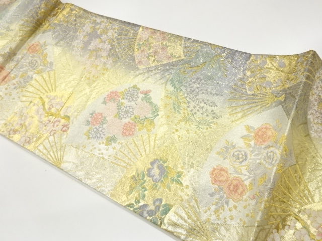 扇に花々模様織出し袋帯